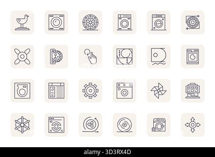 Pacchetto completo con 24 icone vettoriali nel design Bold Outline standard per Spin, con una nitida qualità allineata a 256x256 pixel. Illustrazione Vettoriale