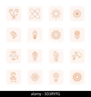 Scarica 16 icone vettoriali Thin Outline scalabili progettate per Petal, con risoluzione PIXEL Perfect 256x256, adatte per i professionisti e la creatività Illustrazione Vettoriale