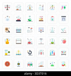 Collezione completa di 36 icone vettoriali che rappresentano la sperimentazione nell'estetica piatta, ottimizzata con la risoluzione Retina Ready Grid per il massimo Illustrazione Vettoriale