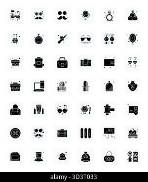 42 icone vettoriali piene accuratamente curate per accessori, con risoluzione PIXEL Perfect Retina Ready per una rappresentazione coerente del marchio e dell'utente Illustrazione Vettoriale