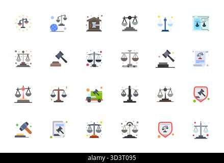 Un set dinamico di 24 icone vettoriali in Flat, personalizzato per la risoluzione delle controversie con qualità modificabile 64 x 64, adatto per i prodotti digitali. Illustrazione Vettoriale