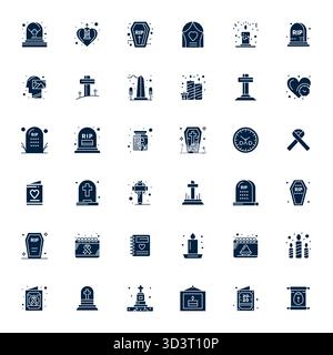 Raccolta ad alte prestazioni di 36 icone vettoriali piene per Remembrance, progettata con risoluzione 256x256 montata su griglia per un'interfaccia utente ottimale Illustrazione Vettoriale