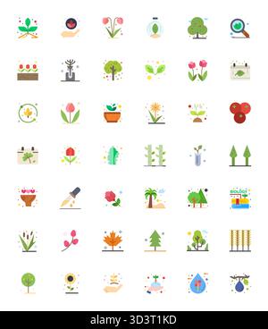 42 icone vettoriali piatte accuratamente curate per botanica, con dettagli ad alta risoluzione risoluzione risoluzione migliorata per una rappresentazione coerente del marchio e dell'utente Illustrazione Vettoriale