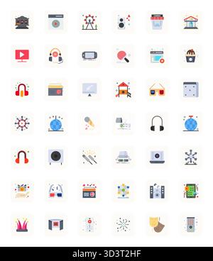 42 icone vettoriali piatte per l'intrattenimento accuratamente curate, con dettagli 256x256 risoluzione migliorata per una rappresentazione coerente del marchio ed ex utente Illustrazione Vettoriale