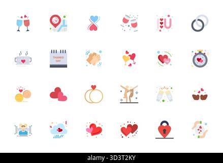 Pacchetto completo con 24 icone vettoriali in design piatto per una perfetta combinazione, con una qualità nitida 64 x 64 modificabile. Illustrazione Vettoriale