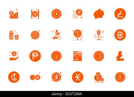 Icone vettoriali perfette da 24 PIXEL progettate in modo intelligente ispirate a Coin, create in formato riempito a 256x256 per flussi di lavoro di progettazione intelligenti ed efficienti. Illustrazione Vettoriale