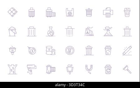 Sofisticato pacchetto di 28 icone vettoriali Thin Line per gli sprechi, progettato con chiarezza ottimizzata in 64 x 64 pixel per applicazioni professionali. Illustrazione Vettoriale