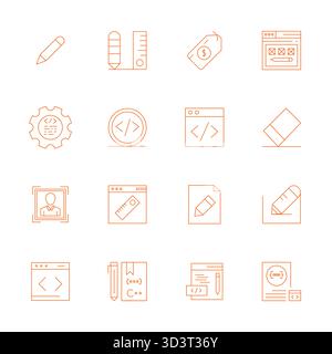 Confezione leader del settore di 16 icone vettoriali perfette per markup con display a linea sottile, dimensioni 256x256 per un rendering ottimale e un'interfaccia utente eccellente. Illustrazione Vettoriale