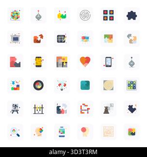 36 icone vettoriali progettate in modo professionale in Flat, che catturano l'essenza di Puzzle con dettagli 128x128 precisione migliorata per la progettazione dell'interfaccia utente. Illustrazione Vettoriale