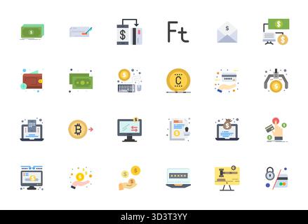 Rivoluzionario set di icone vettoriali allineate a 24 pixel ispirate alla transazione finanziaria, creato in formato Flat con risoluzione 128x128 per un de all'avanguardia Illustrazione Vettoriale