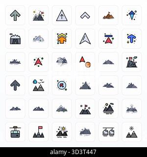 36 icone vettoriali progettate in modo professionale in linea piena, che catturano l'essenza di Peak con precisione modificabile 128x128 per la progettazione dell'interfaccia utente. Illustrazione Vettoriale