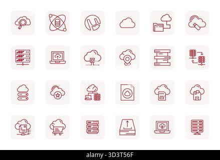 Questo pacchetto di icone vettoriali di archiviazione online include 24 design Bold Outline regolari in formato allineato a 256x256 pixel, perfetto per migliorare l'interfaccia digitale Illustrazione Vettoriale