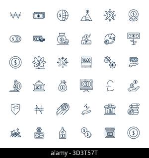 36 icone vettoriali modificabili Bold Line per Currency, create con una risoluzione Retina Ready per una straordinaria coerenza visiva su tutto il platfo Illustrazione Vettoriale