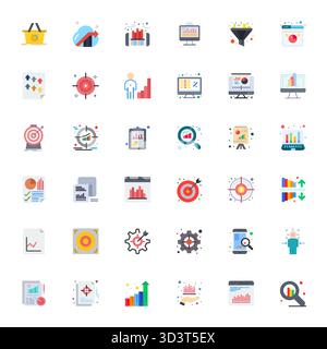 Raccolta ad alte prestazioni di 36 icone vettoriali piatte per KPI, progettata con risoluzione modificabile 128x128 per un design ottimale dell'interfaccia utente. Illustrazione Vettoriale