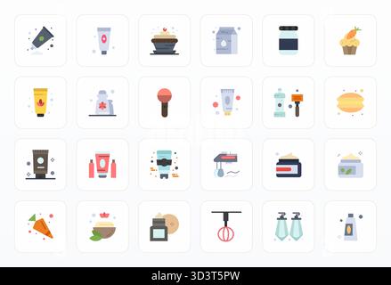 Confezione curata di 24 icone vettoriali 128 x 128 con design piatto, incentrata sui concetti Cream con chiarezza modificabile. Illustrazione Vettoriale