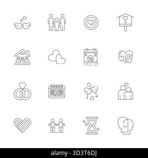 Collezione realizzata a mano con 16 icone vettoriali Thin Line, ottimizzate in risoluzione 64 x 64 modificabile per esperienze digitali di livello superiore. Illustrazione Vettoriale