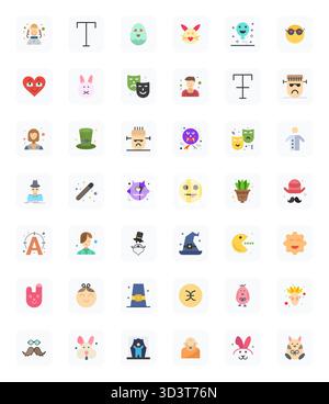 Un set versatile di 42 icone vettoriali perfette per PIXEL piatti focalizzate sul carattere, in un formato nitido 64 x 64, ideale per applicazioni mobili e Web. Illustrazione Vettoriale