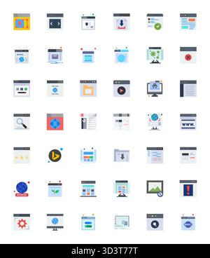 Un set dinamico di 42 icone vettoriali in piano, personalizzato per browser con display 128x128 qualità perfetta per i prodotti digitali. Illustrazione Vettoriale