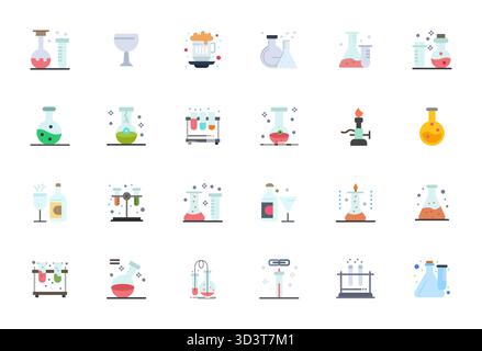 Pacchetto completo con 24 icone vettoriali in design piatto per vetreria, fornito con dettagli nitidi 256x256 qualità migliorata. Illustrazione Vettoriale