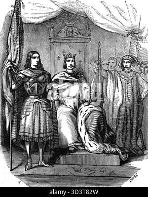 Incoronazione di Carlo VII di Francia nella Cattedrale di Reims, 17 luglio 1429. Giovanna d'Arco era presente. Incisione, XIX secolo. Foto Stock
