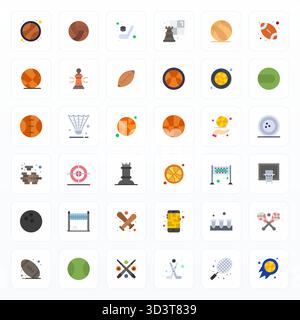 Una raccolta pulita di 36 icone vettoriali piatte che rappresentano l'azione di gioco, progettate con dettagli 64 x 64 formato migliorato per dashboard e interfacce moderne. Illustrazione Vettoriale