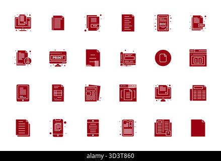 Un set dinamico di 24 icone vettoriali in formato pieno, personalizzato per PDF con qualità modificabile 256x256, adatto per i prodotti digitali. Illustrazione Vettoriale