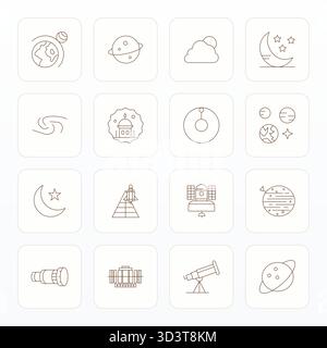 Confezione di 16 icone vettoriali a tema astronomico, con design Thin Line e dettagli Retina Ready, chiarezza migliorata per innovazione Illustrazione Vettoriale