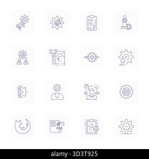 Set rivoluzionario di icone vettoriali allineate a 16 pixel ispirate all'esecuzione, creato in formato Thin Outline con risoluzione 64 x 64 per un design all'avanguardia. Illustrazione Vettoriale