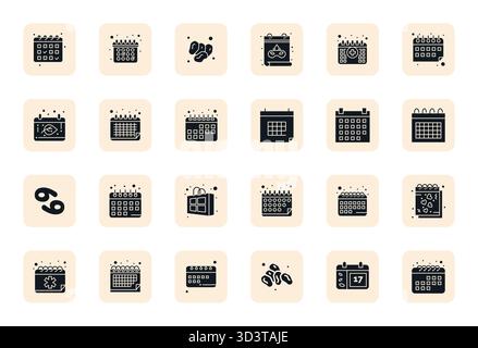 Eccezionale raccolta di 24 icone vettoriali piene per le date, disponibile in Retina Ready display risoluzione perfetta per un'eccellenza visiva senza precedenti e Illustrazione Vettoriale