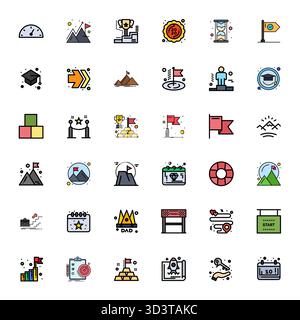 Collezione premium di icone vettoriali a 36 linee per Milestone, meticolosamente realizzate con risoluzione allineata a 64 x 64 pixel per un impatto visivo superiore. Illustrazione Vettoriale