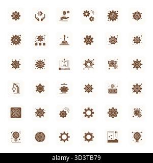 Set semplificato di 36 icone vettoriali per un meccanismo dall'estetica piena, con dettagli 128x128 risoluzione migliorata per un'esperienza utente senza interruzioni. Illustrazione Vettoriale