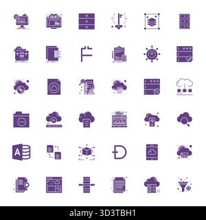 Raccolta ad alte prestazioni di 36 icone vettoriali piene per la gestione dei dati, progettata con display 64 x 64 risoluzione perfetta per un'interfaccia utente ottimale Illustrazione Vettoriale