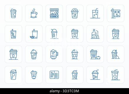 Set di 24 icone vettoriali modificabili in grassetto ispirate a Iced Coffee, realizzate con risoluzione Retina Ready per un'integrazione perfetta in app e siti Web. Illustrazione Vettoriale