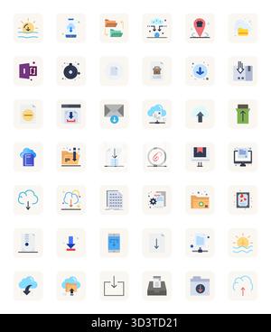 Pacchetto strategico con 42 icone vettoriali che rappresentano i file digitali in formato piatto, ottimizzato con PIXEL ad alta risoluzione qualità perfetta per i professionisti Illustrazione Vettoriale