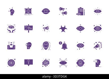 Pacchetto completo con 24 icone vettoriali in un design pieno per l'attenzione, fornito con una qualità nitida 64x64 modificabile. Illustrazione Vettoriale