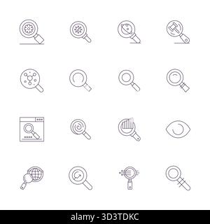 16 icone vettoriali con griglia sottile appositamente progettate per l'ingrandimento, progettate con una risoluzione 128x128 per un'integrazione e prestazioni impeccabili. Illustrazione Vettoriale