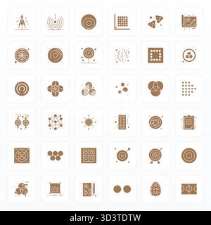 Trasforma i tuoi progetti con icone vettoriali da 36 glifi a tema circolare, progettate con risoluzione ottimizzata 256x256 pixel per la massima chiarezza. Illustrazione Vettoriale