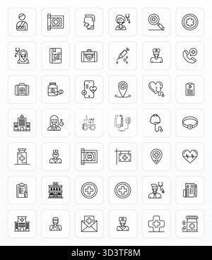 Collezione di 42 icone vettoriali che rappresentano Doctor in Bold Line estetico, ottimizzata con risoluzione ottimizzata Retina Ready Pixel per il massimo Illustrazione Vettoriale