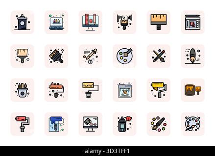 Raccolta ad alte prestazioni di 24 icone vettoriali LineFilled per Paintbrush, progettata con risoluzione ottimizzata per pixel ad alta risoluzione per un utente ottimale Illustrazione Vettoriale