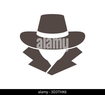 Semplice icona anonima Spy o Detective con cappello regolabile e colletto Trench. Illustrazione Vettoriale