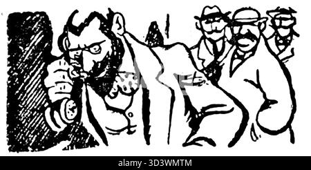 Illustrazione dalla pagina 251 del romanzo d'avventura *Zby tygrysa* di Maurice Leblanc, pubblicato nel 1924. Creato in modo anonimo, fa parte dell'edizione polacca del libro illustrato. Foto Stock