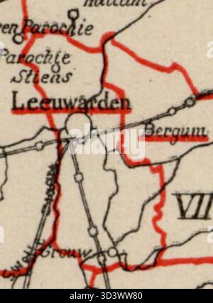 Una mappa del 1888 che mostra il principale distretto elettorale di Leeuwarden per l'elezione dei membri della Tweede Kamer (camera dei rappresentanti) olandese. Foto Stock