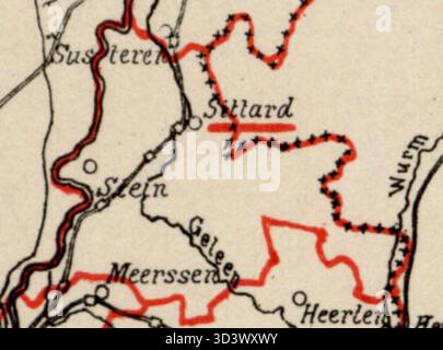 Il distretto elettorale di Sittard, intorno al 1888, come parte delle elezioni per i membri della seconda camera olandese. Questo distretto fu coinvolto nei processi politici della fine del XIX secolo nei Paesi Bassi. Foto Stock