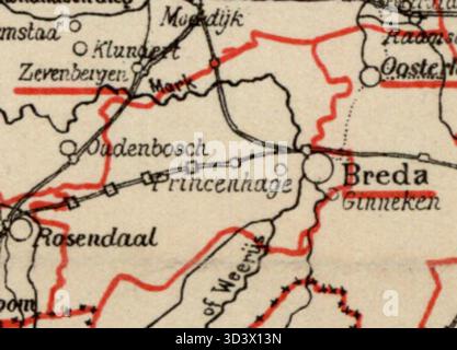 Questa mappa del 1888 del distretto di KiesDistrict (distretto elettorale) di Breda nei Paesi Bassi mostra l'organizzazione delle regioni elettorali per l'elezione dei membri alla camera dei rappresentanti olandese. Foto Stock