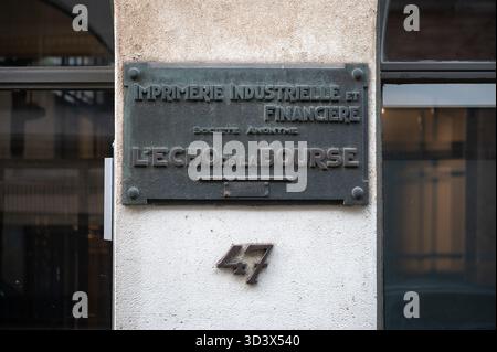 La foto mostra l'ex quartier generale di Imprimerie Industrielle et Financière – l'Écho de la Bourse a Bruxelles, un tempo legato ai Finanza belgi Foto Stock