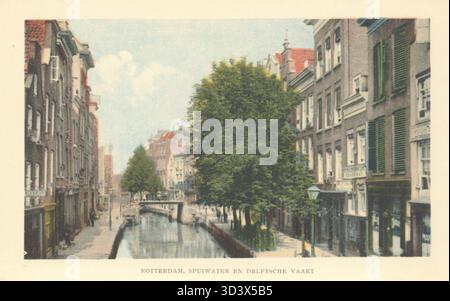 Una cartolina del 1900 che mostra la Delftsevaart vista dall'acqua Spui, con il ponte Krattenbrug sullo sfondo, guardando verso nord. Foto Stock