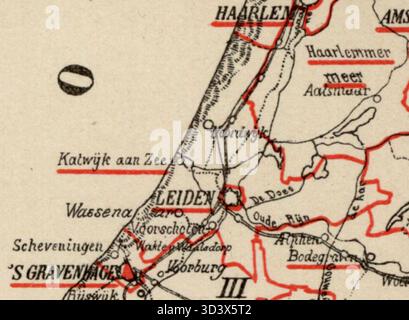 Una mappa del 1888 che mostra il principale distretto elettorale di Katwijk per l'elezione dei membri della Tweede Kamer (camera dei rappresentanti) olandese. Foto Stock