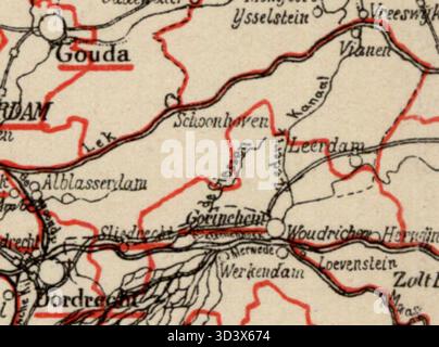 Il distretto elettorale di Sliedrecht, intorno al 1888, per l'elezione dei membri della seconda camera olandese. Sliedrecht fu un distretto chiave del sistema elettorale olandese durante la fine del XIX secolo. Foto Stock