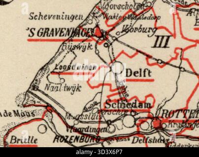 Una mappa del 1888 che mostra il principale distretto elettorale di Loosduinen per l'elezione dei membri della Tweede Kamer (camera dei rappresentanti) olandese. Foto Stock