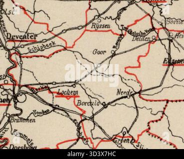 Una mappa del 1888 che mostra il principale distretto elettorale di Lochem per l'elezione dei membri della Tweede Kamer (camera dei rappresentanti) olandese. Foto Stock